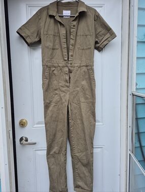 Earthy Olive Green Boiler Suit Short Sleeve Coveralls Overalls Utility Jumpsuit